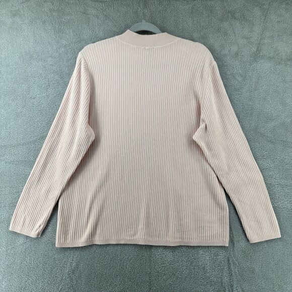 Talbots Sweater Womens Plus 2X Peach Rib Knit Mock Neck Snap Buttons Long Sleeve - Picture 7 of 14